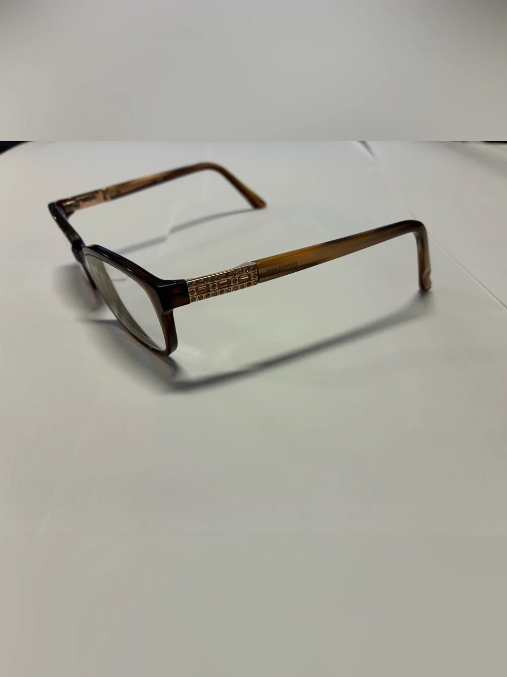 Swarovski Brown Rectangular Glasses with Decorative Crystal Temple